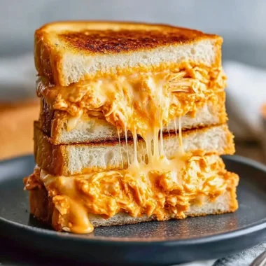 Buffalo Chicken Grilled Cheese Sandwich with melted cheese and spicy buffalo sauce