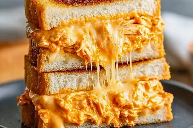 Buffalo Chicken Grilled Cheese Sandwich with melted cheese and spicy buffalo sauce