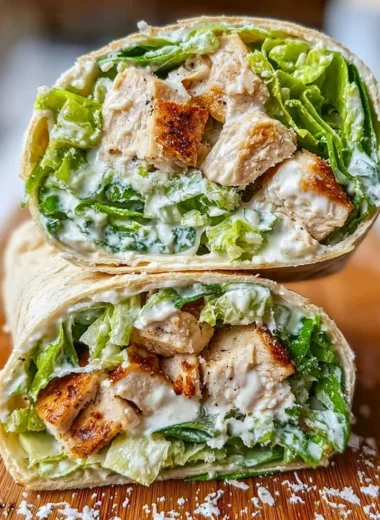 Delicious Chicken Caesar Salad Wraps with crisp romaine and grilled chicken