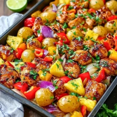 Delicious Hawaiian chicken dish with pineapple served on a plate.