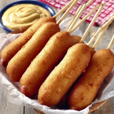 Delicious honey corn dogs ready to be served at a fair