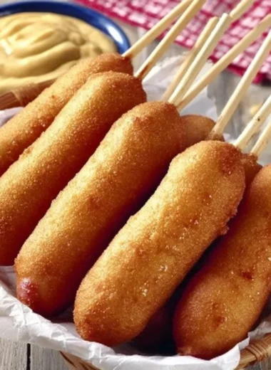 Delicious honey corn dogs ready to be served at a fair