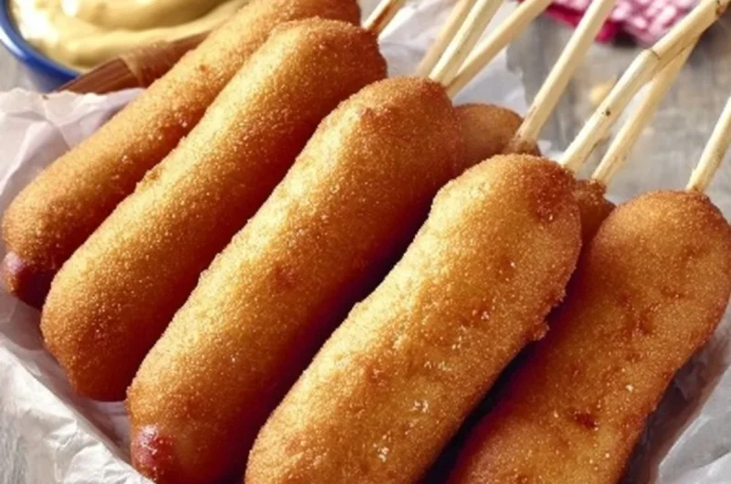 Delicious honey corn dogs ready to be served at a fair