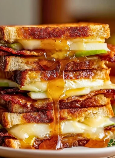 Hot honey apple cheddar beef bacon grilled cheese sandwich