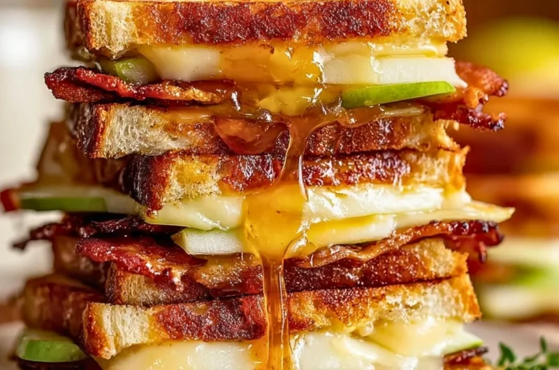 Hot honey apple cheddar beef bacon grilled cheese sandwich