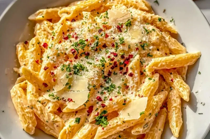 Delicious one pot creamy garlic pasta served in a bowl