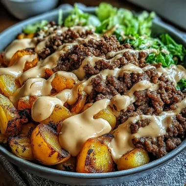 Savory smash burger bowl with fresh ingredients and toppings