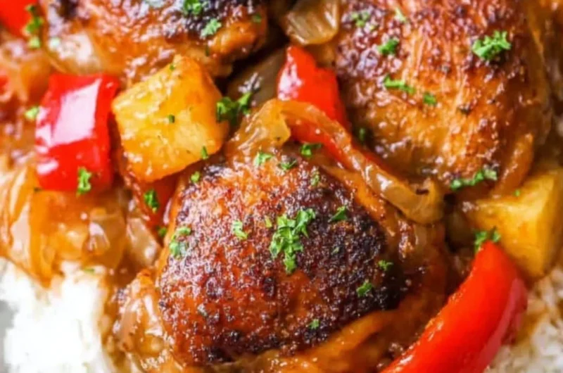 Delicious Slow Cooker Hawaiian Pineapple Chicken with vibrant colors and flavors.