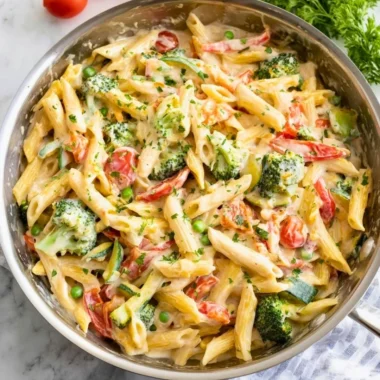 Freshly made Spring Pasta with seasonal vegetables and herbs