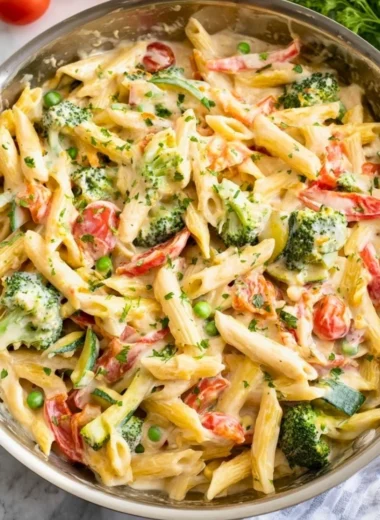 Freshly made Spring Pasta with seasonal vegetables and herbs