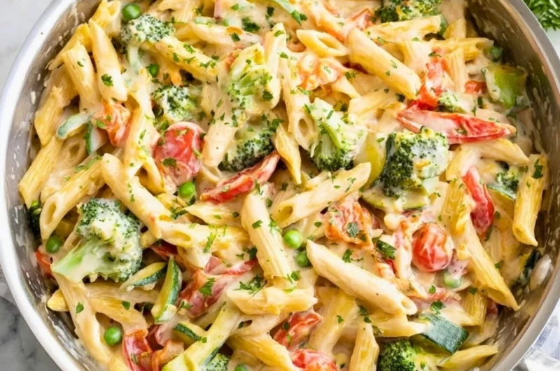 Freshly made Spring Pasta with seasonal vegetables and herbs