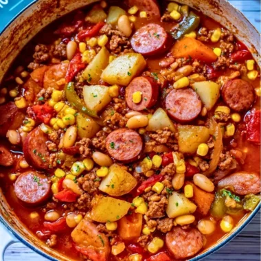 Delicious Texas Cowboy Stew made in a crockpot with beef and vegetables