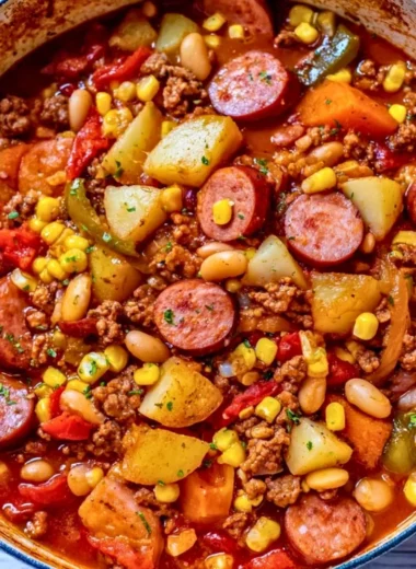Delicious Texas Cowboy Stew made in a crockpot with beef and vegetables