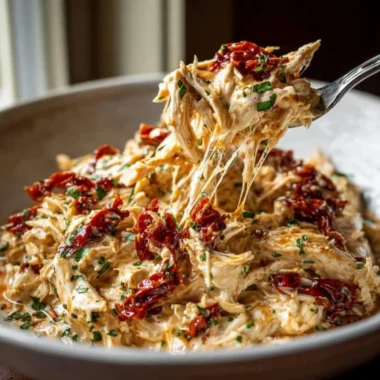 Creamy crockpot Marry Me Chicken served with herbs and pasta