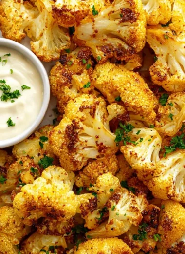 Crispy air fryer cauliflower ready to serve, showcasing golden-brown florets.