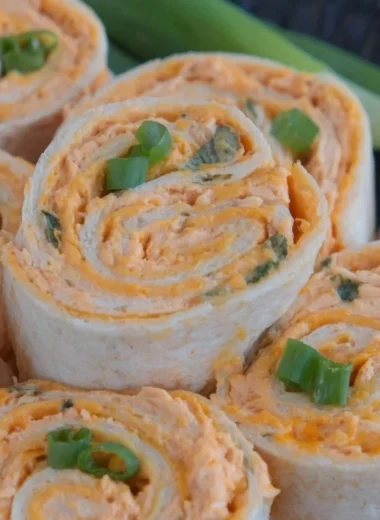 Delicious Buffalo Chicken Pinwheels served on a platter