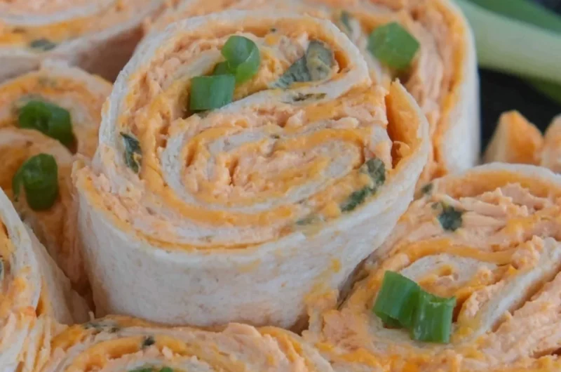Delicious Buffalo Chicken Pinwheels served on a platter