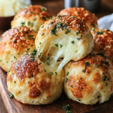 Buttery garlic cheese bombs fresh out of the oven, golden and gooey.