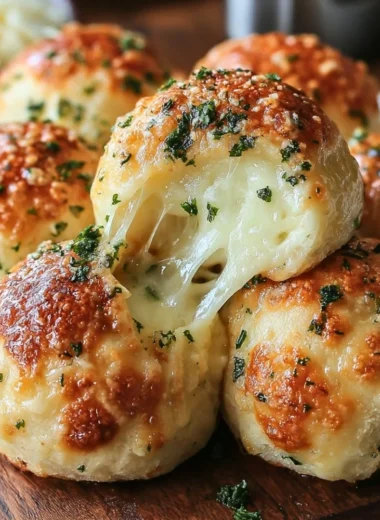 Buttery garlic cheese bombs fresh out of the oven, golden and gooey.