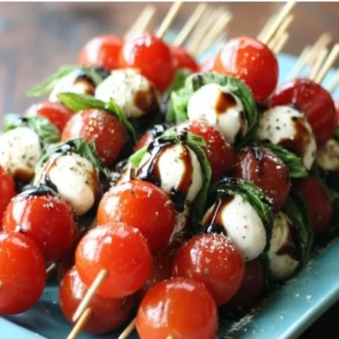 Colorful Caprese Salad Skewers with mozzarella, basil, and cherry tomatoes