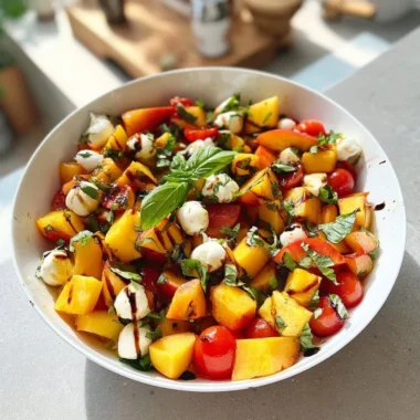 Chopped Peach Caprese Salad with mozzarella and basil
