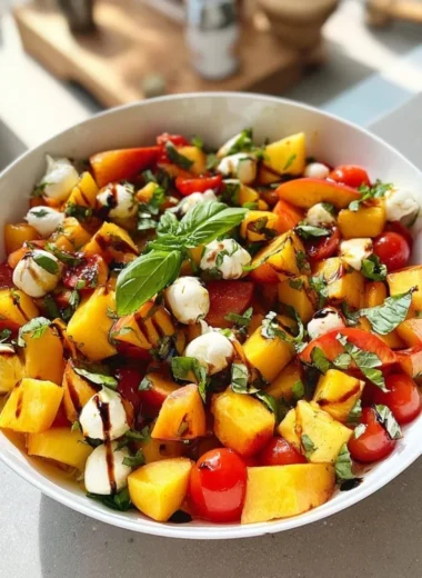 Chopped Peach Caprese Salad with mozzarella and basil