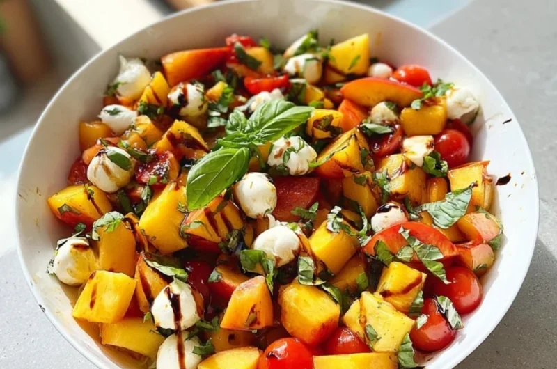 Chopped Peach Caprese Salad with mozzarella and basil