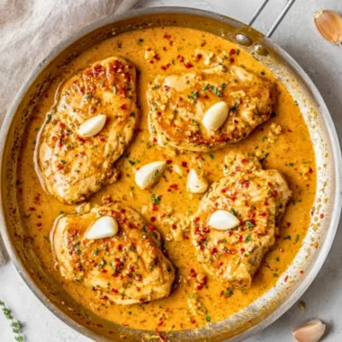 Delicious creamy garlic chicken skillet, perfect for Paleo, Whole30, and Keto diets.