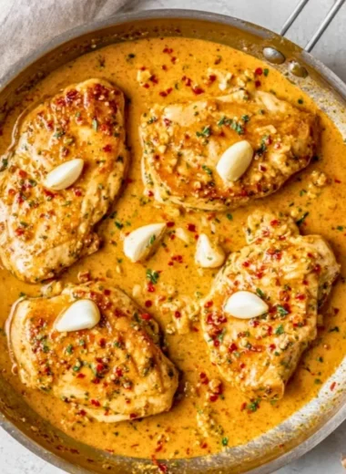 Delicious creamy garlic chicken skillet, perfect for Paleo, Whole30, and Keto diets.