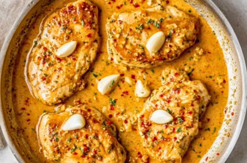 Delicious creamy garlic chicken skillet, perfect for Paleo, Whole30, and Keto diets.