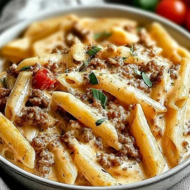 Creamy Rotel pasta dish with ground beef for cozy weeknight meals
