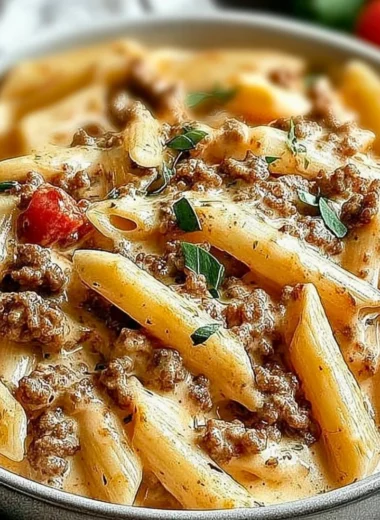 Creamy Rotel pasta dish with ground beef for cozy weeknight meals