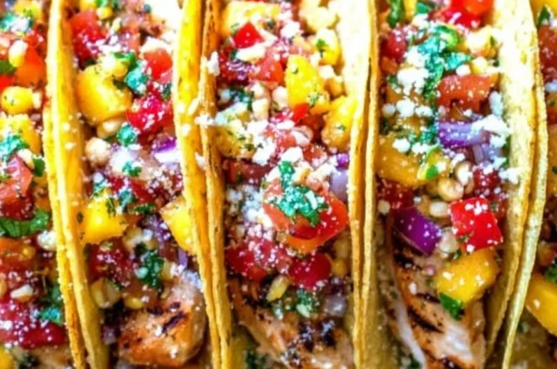 Homemade easy chicken tacos served with fresh ingredients and salsa