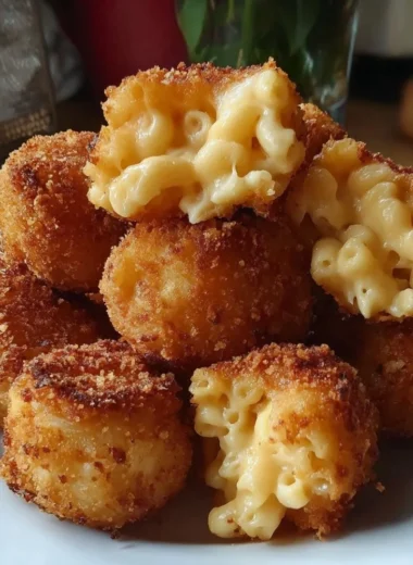 Plate of crispy fried Mac and Cheese Bites ready to serve.