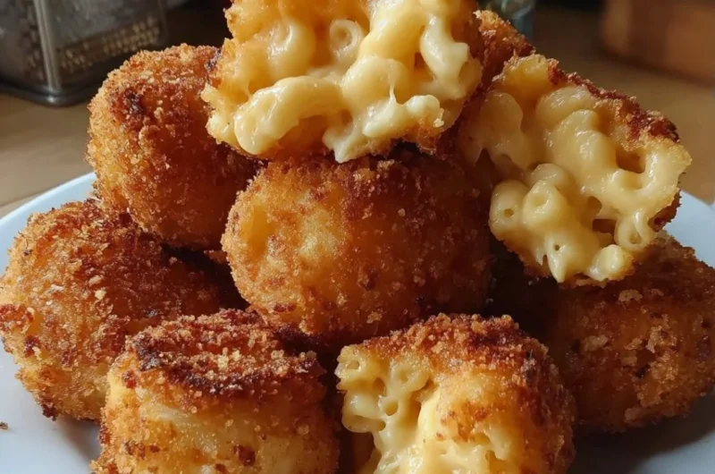 Plate of crispy fried Mac and Cheese Bites ready to serve.
