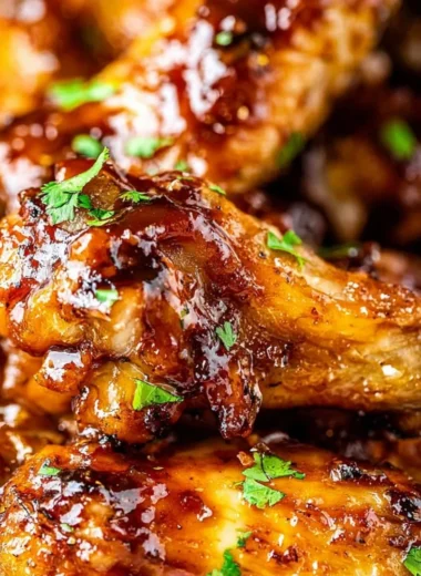 Delicious Honey Garlic Chicken Wings, coated in a sweet and savory glaze.