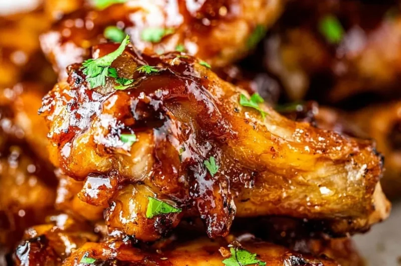 Delicious Honey Garlic Chicken Wings, coated in a sweet and savory glaze.