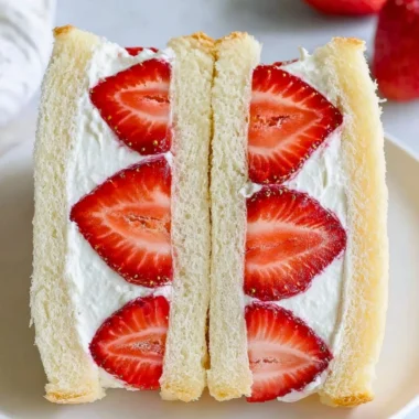 Delicious Japanese Strawberry Sando with fresh strawberries and cream