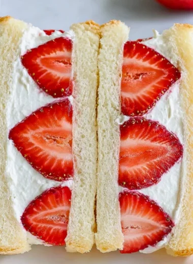 Delicious Japanese Strawberry Sando with fresh strawberries and cream