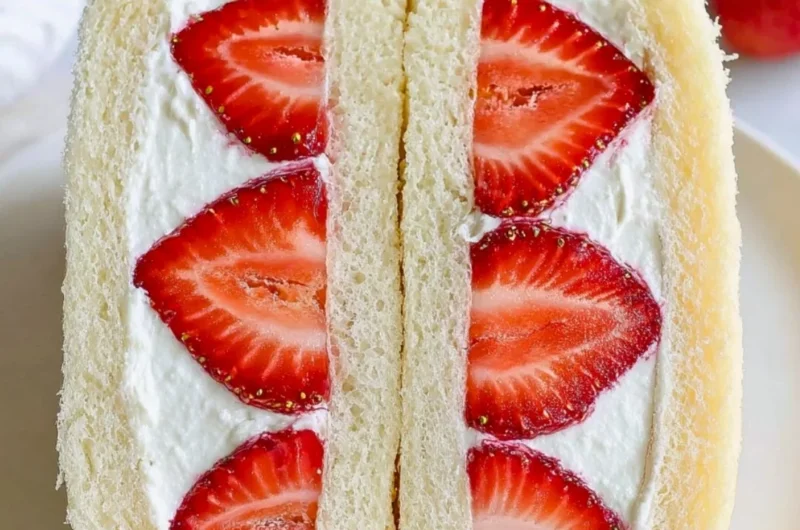 Delicious Japanese Strawberry Sando with fresh strawberries and cream