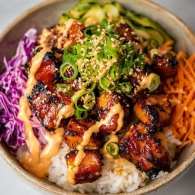 Delicious Korean BBQ Chicken Bowls served with rice and vegetables