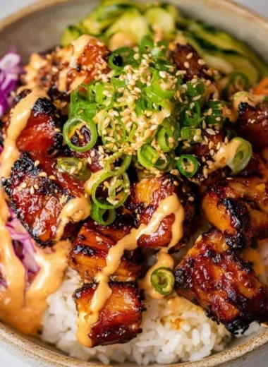 Delicious Korean BBQ Chicken Bowls served with rice and vegetables