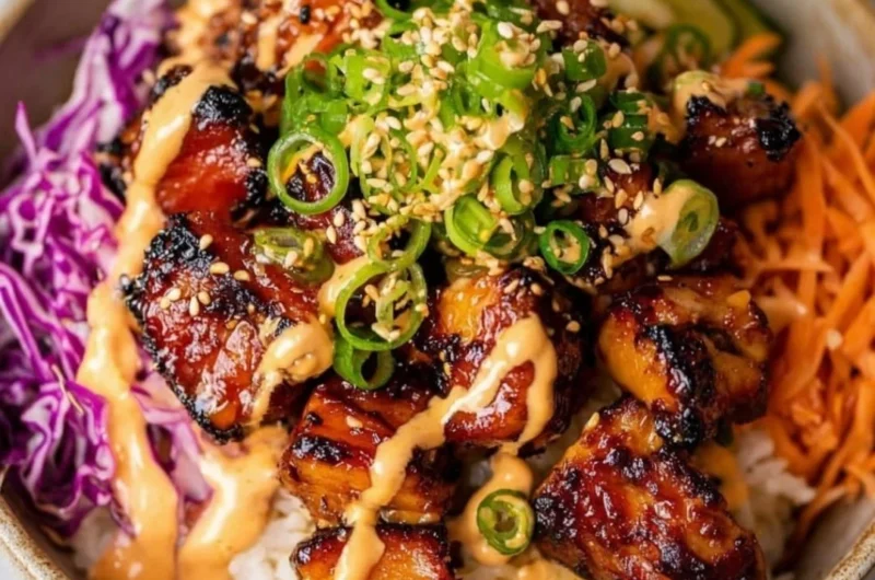 Delicious Korean BBQ Chicken Bowls served with rice and vegetables
