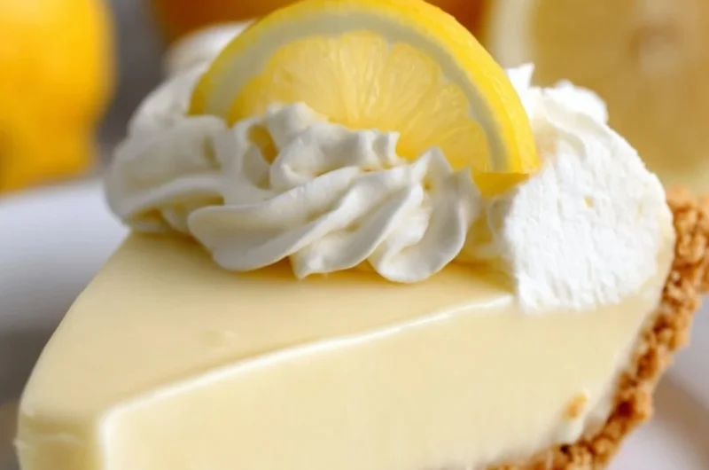 Magnolia Lemon Pie with a slice on a plate, showcasing its creamy lemon filling and crust