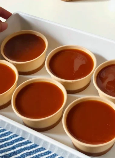 Delicious no-bake salted caramel cheesecake cups topped with caramel drizzle.