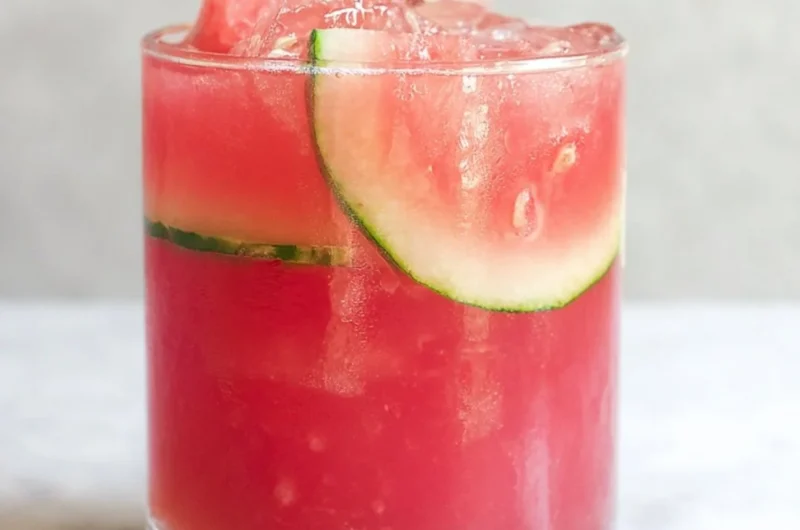 Refreshing watermelon cocktail punch served in a glass with mint garnish.