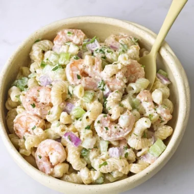 Delicious shrimp pasta salad with fresh ingredients and vibrant colors