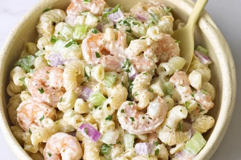 Delicious shrimp pasta salad with fresh ingredients and vibrant colors
