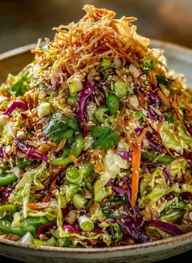 Ultimate Crunchy Asian Salad filled with fresh vegetables and vibrant toppings