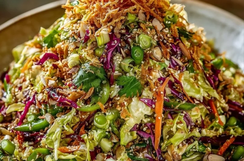 Ultimate Crunchy Asian Salad filled with fresh vegetables and vibrant toppings